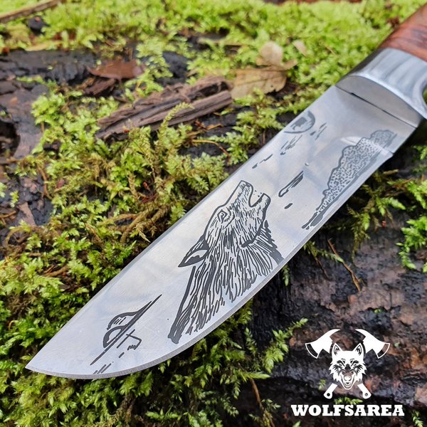 Jagdmesser Knife Hunting Camping 25 cm mit Wolf Motiv