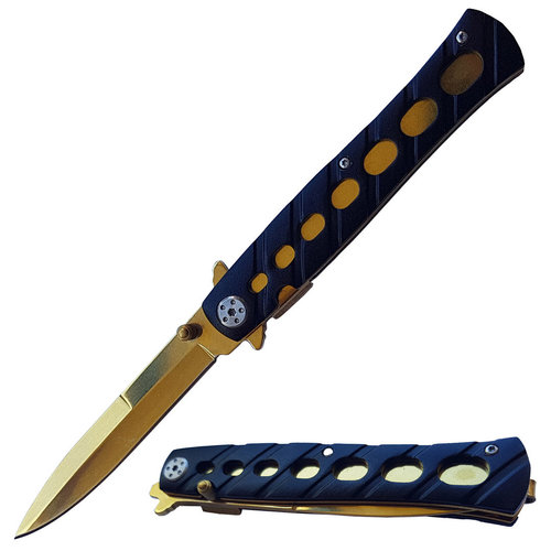 Stiletto Taschenmesser Liner Lock mit Clip Gold Schwarz