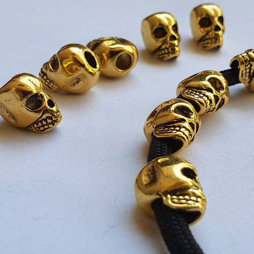 10 x Skull Totenkopf Skull Großloch Schädel Paracord Gold