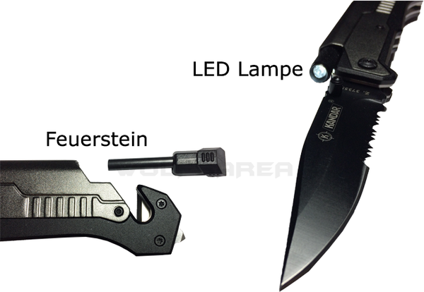 Kandar Rescue Taschenmesser LED Licht Feuerstein Silber