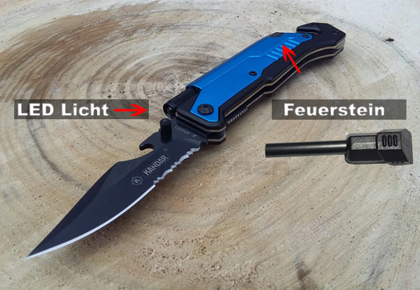 Kandar Rescue Taschenmesser LED Licht Feuerstein - Blau