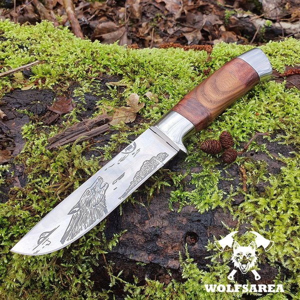 B-Ware  Jagdmesser Knife Hunting Camping 25 cm mit Wolf Motiv
