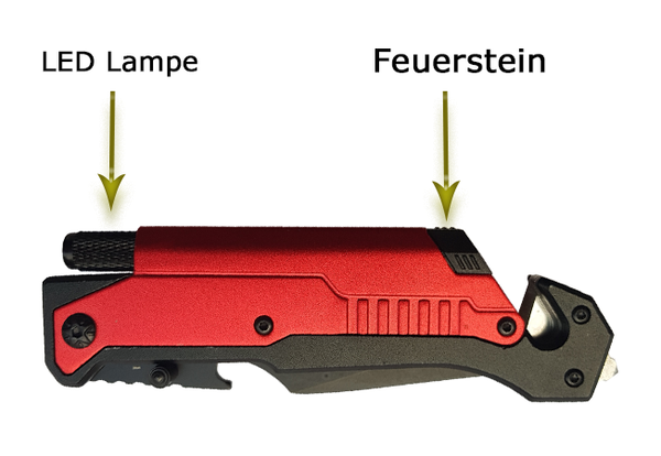 Kandar  Rescue Taschenmesser  LED Licht/Feuerstein  Rot