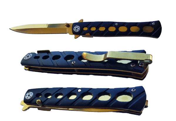 Stiletto Taschenmesser Liner Lock mit Clip Gold Schwarz