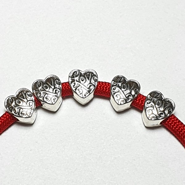 Großlochperlen Herz mit Love Schrift Beads Metallperlen