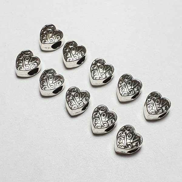 Großlochperlen Herz mit Love Schrift Beads Metallperlen
