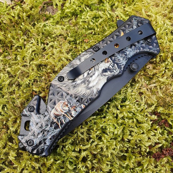 Kandar Rescue Taschenmesser mit Wolf Motiv Knife