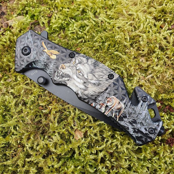Kandar Rescue Taschenmesser mit Wolf Motiv Knife