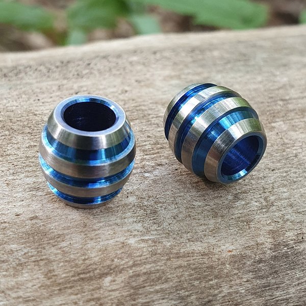 1 x Tonne mit blauen Rillen titanium Bead GR5 Für Lanyard