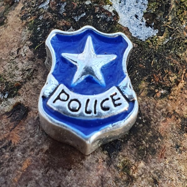 2 x Großlochperlen Metallperlen Polizei Marke / Police