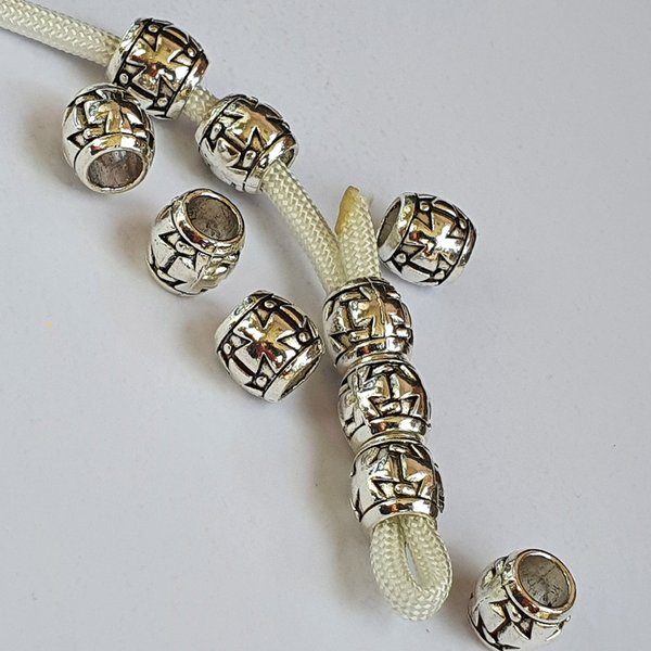 10 x Großlochperlen Metallperlen Rondelle Kreuz Perle