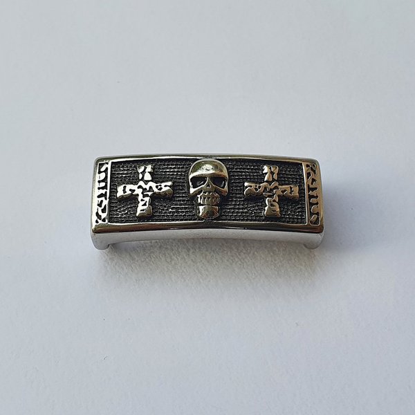 1 x Edelstahl Emblem Totenkopf / Kreuze Antik Silber