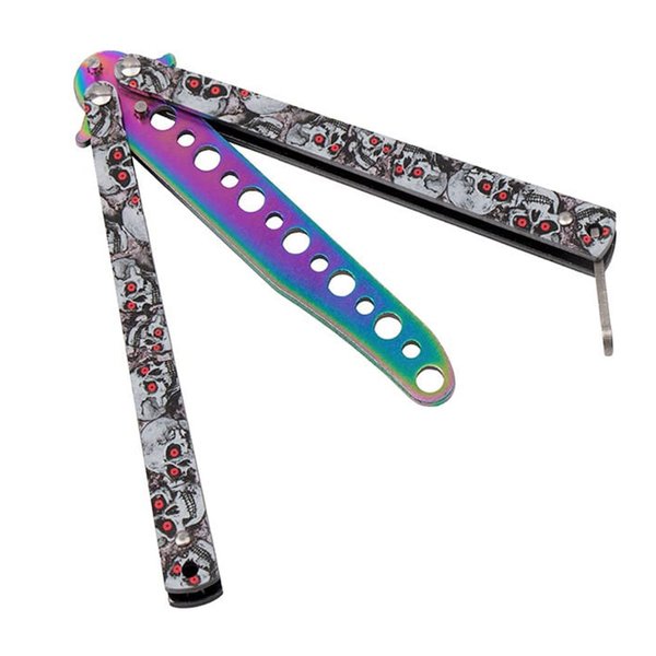 Legales stumpfes Balisong Trainings Butterfly Übungsmesser Skull Motiv