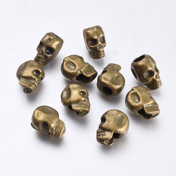 10 x Antik Bronze Skull Totenkopf Loch senkrecht