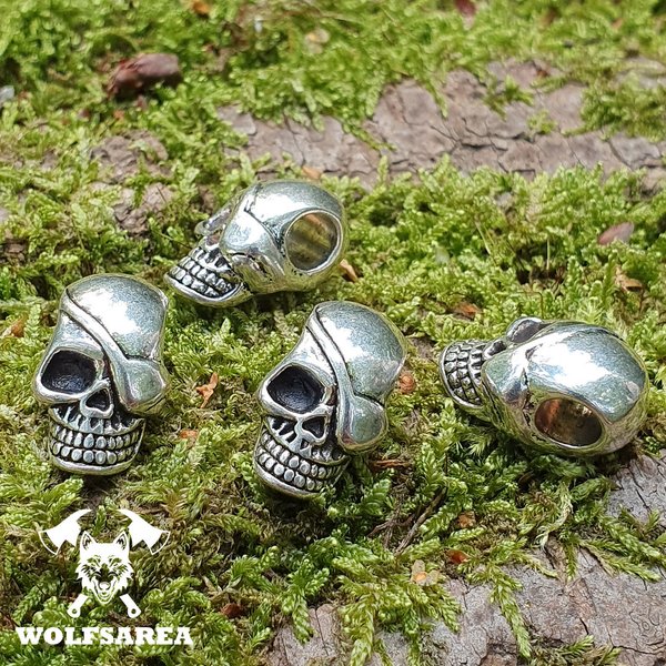 4 x Große Totenkopf Großlochperlen Beads Metallperlen Paracord Skull