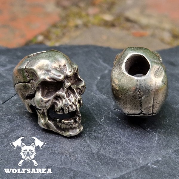 1 x Messing Skull groß Totenkopf Beads Paracord Lanyard Antik Silber EDC