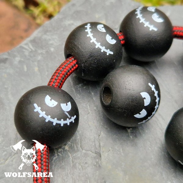 Großlochperlen 10 Schima Holzperlen basteln mit Monster Gesicht Halloween Beads